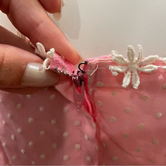 VINTAGE J.C. Penney Pink & White Swiss Dot Princess Floral 1976 Maxi Dress - Picture 10 of 11